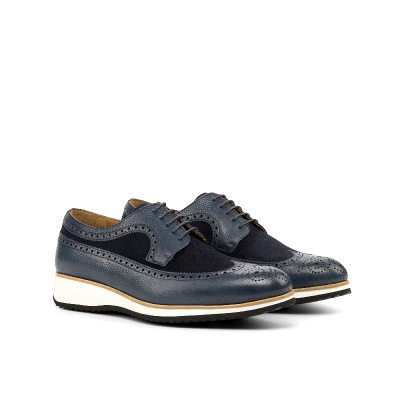 DapperFam Zephyr in Navy Men's Lux Suede & Italian Pebble Grain Leather Longwing Blucher Vintage Oxford Appeal DapperFam Zephyr in Navy Men's Lux Suede & Italian Pebble Grain Leather Longwing Blucher Vintage Oxford Appeal