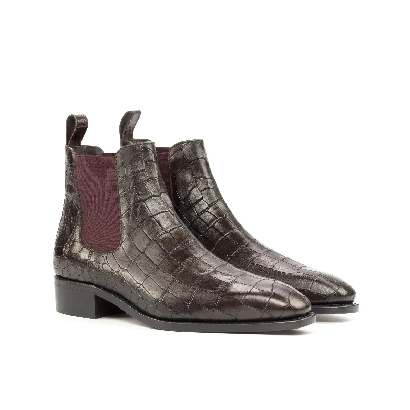 DapperFam Monza in Dark Brown / Burgundy Men's Italian Croco Embossed Leather Chelsea Boot Elastic - Sided Chelsea Look DapperFam Monza in Dark Brown / Burgundy Men's Italian Croco Embossed Leather Chelsea Boot Elastic - Sided Chelsea Look