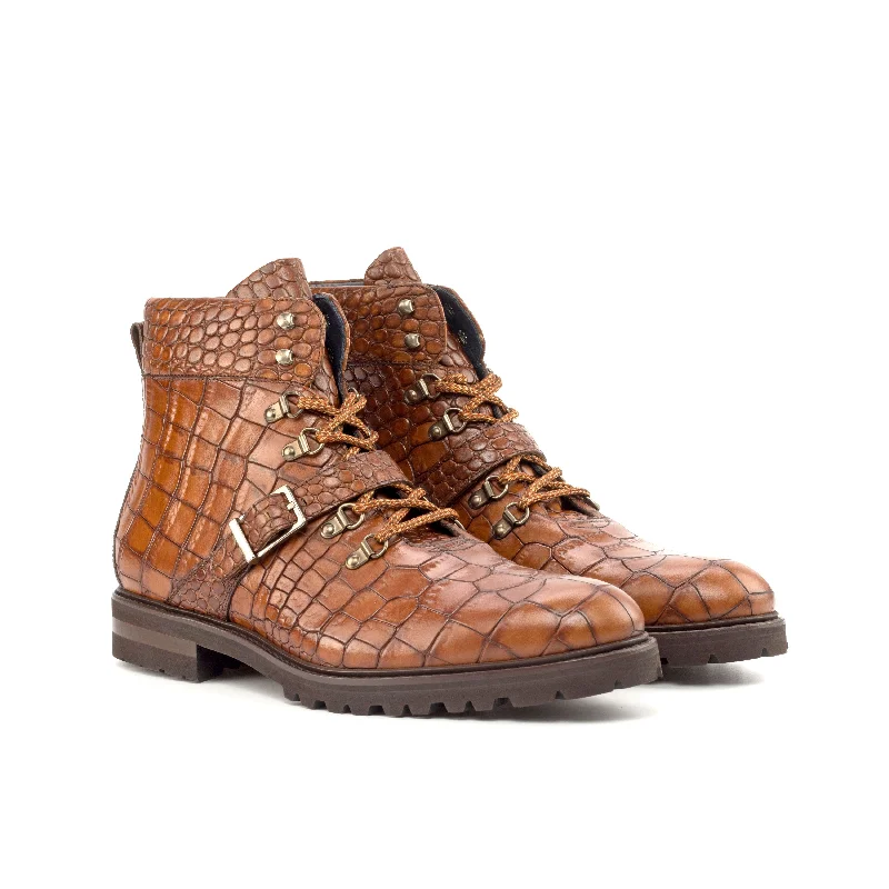 DapperFam Everest in Med Brown Men's Italian Croco Embossed Leather Hiking Boot Retro Basketball Sneaker Design DapperFam Everest in Med Brown Men's Italian Croco Embossed Leather Hiking Boot Retro Basketball Sneaker Design