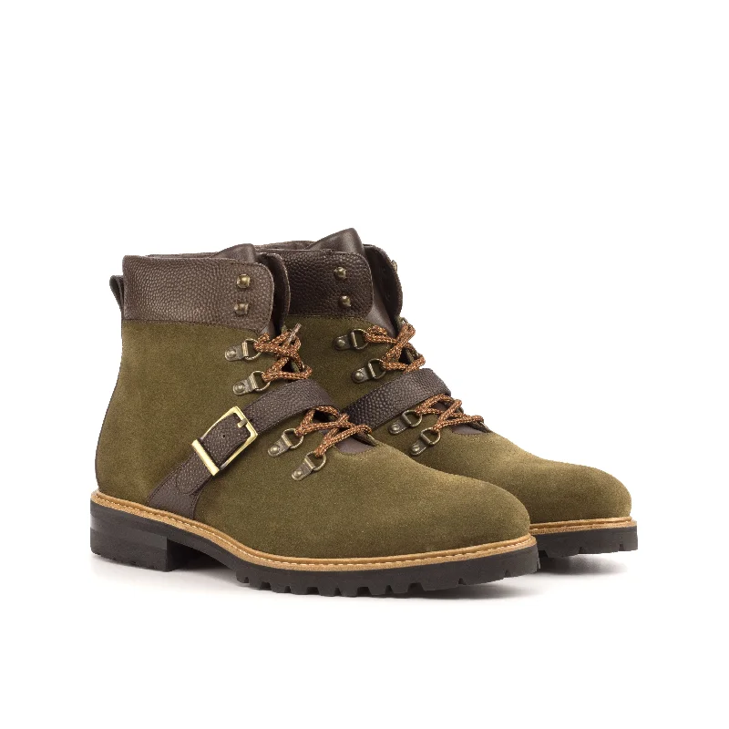 DapperFam Everest in Khaki / Dark Brown Men's Lux Suede & Italian Pebble Grain Leather Hiking Boot Camouflage Print Boot Style DapperFam Everest in Khaki / Dark Brown Men's Lux Suede & Italian Pebble Grain Leather Hiking Boot Camouflage Print Boot Style