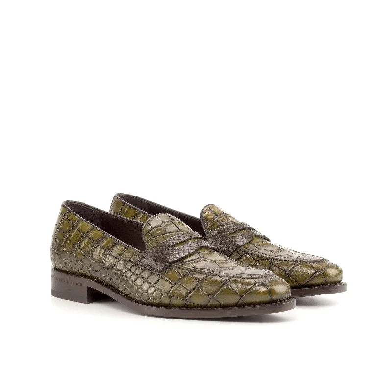 DapperFam Luciano in Olive / Dark Brown Men's Italian Leather & Exotic Python Loafer Suede Desert Boot DapperFam Luciano in Olive / Dark Brown Men's Italian Leather & Exotic Python Loafer Suede Desert Boot