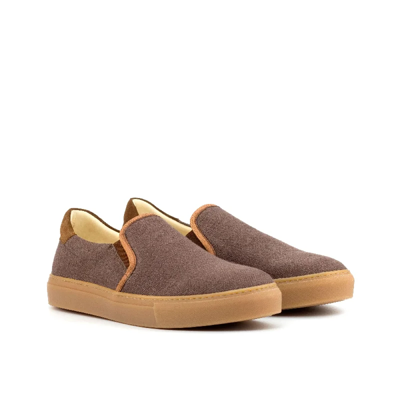 DapperFam Versado in Brown / Med Brown Men's Linen & Lux Suede Slip On Lightweight Tennis Sneaker Look DapperFam Versado in Brown / Med Brown Men's Linen & Lux Suede Slip On Lightweight Tennis Sneaker Look
