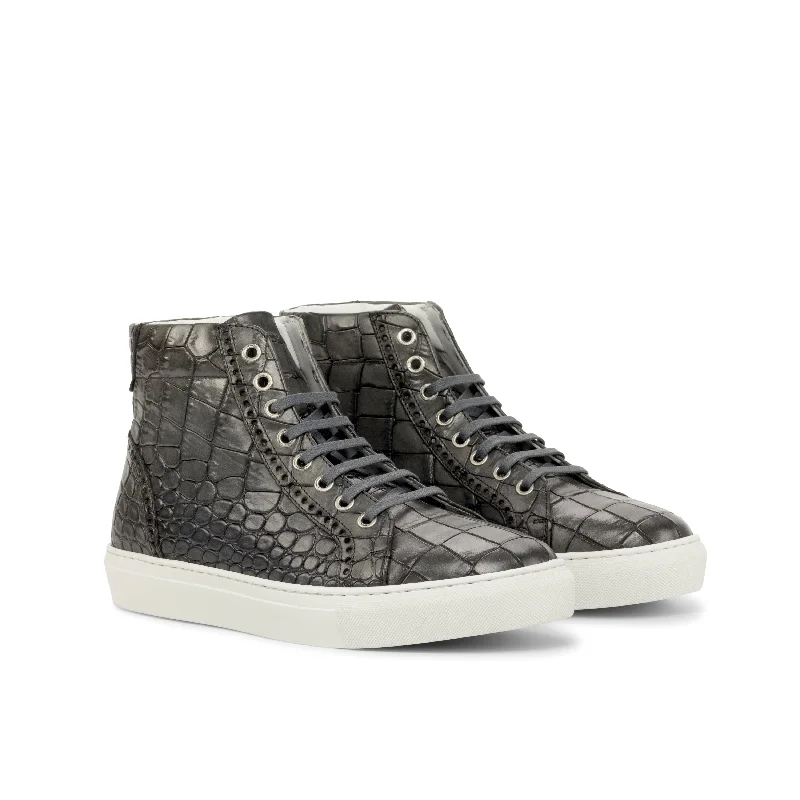 DapperFam Cadenza in Grey Men's Italian Croco Embossed Leather High Kicks Smart - Shoe Functionality Style DapperFam Cadenza in Grey Men's Italian Croco Embossed Leather High Kicks Smart - Shoe Functionality Style