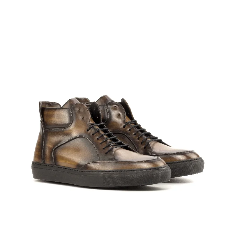 DapperFam Dante in Brown Men's Italian Leather High Top Ivy League Loafer Look 
