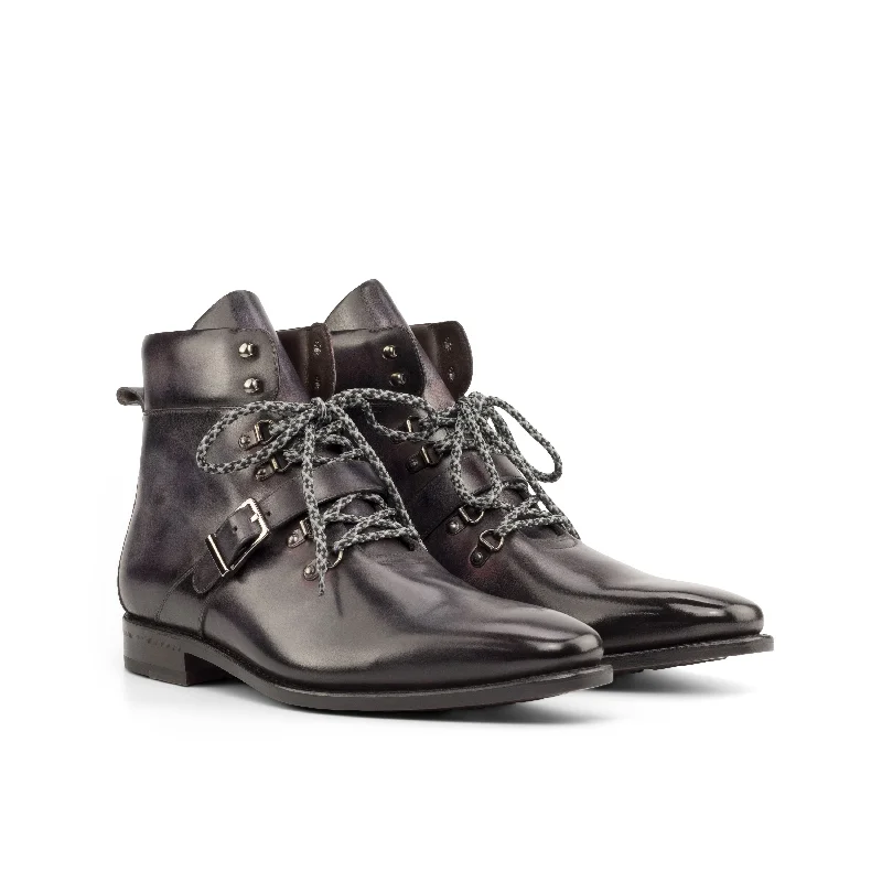 DapperFam Everest in Aubergine Men's Hand-Painted Patina Hiking Boot Artisan - Crafted Loafer Style  