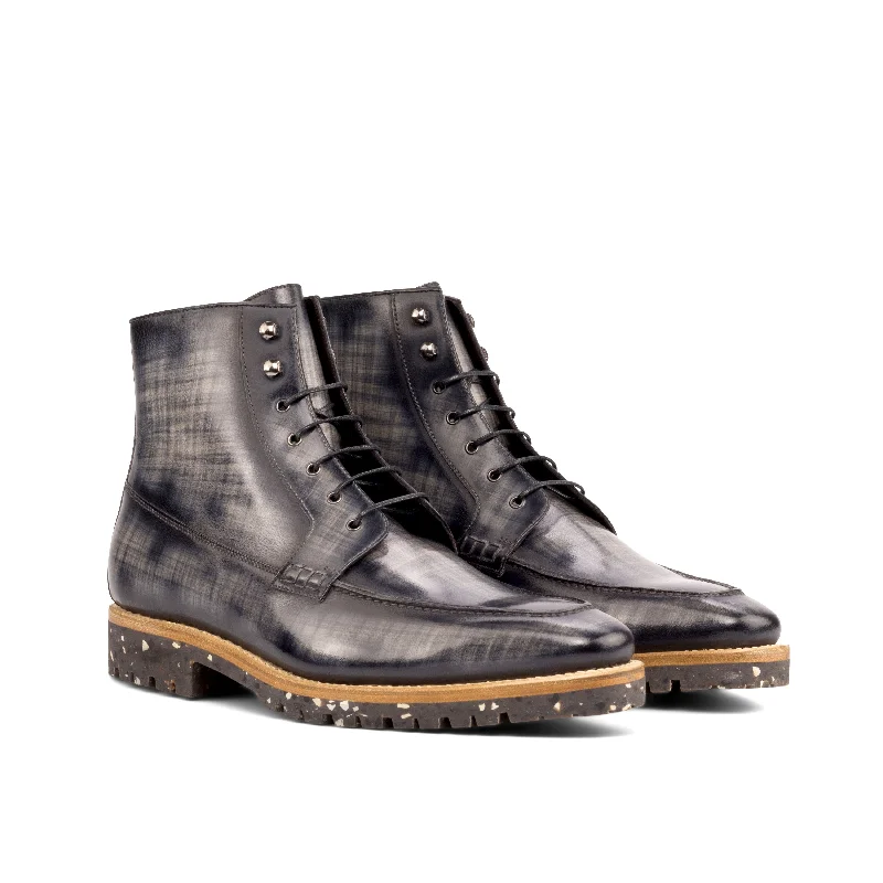 DapperFam Ryker in Grey Men's Hand-Painted Patina Moc Boot Single - Buckle Monk Look DapperFam Ryker in Grey Men's Hand-Painted Patina Moc Boot Single - Buckle Monk Look