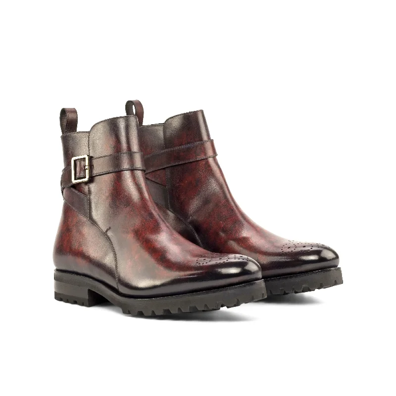 DapperFam Rohan in Burgundy Men's Hand-Painted Patina Jodhpur Boot Cowboy Boot Western Style DapperFam Rohan in Burgundy Men's Hand-Painted Patina Jodhpur Boot Cowboy Boot Western Style