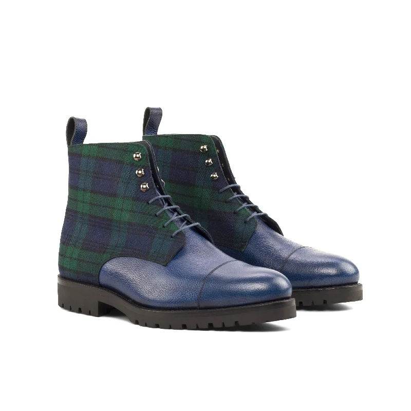 DapperFam Garrison in Blackwatch / Navy Men's Sartorial & Italian Full Grain Leather Jumper Boot Leather Driving Shoe Style DapperFam Garrison in Blackwatch / Navy Men's Sartorial & Italian Full Grain Leather Jumper Boot Leather Driving Shoe Style
