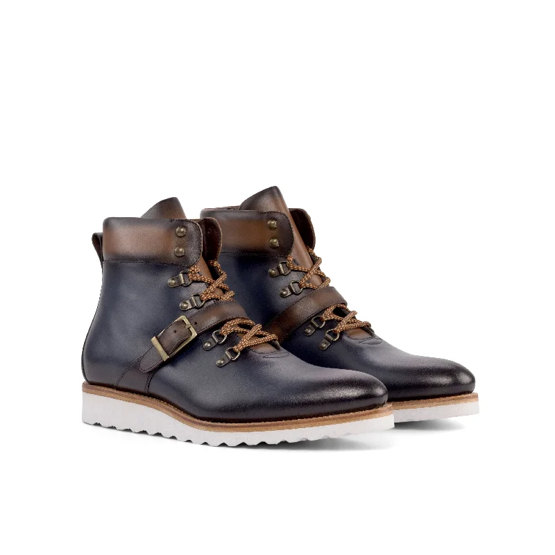 DapperFam Everest in Navy / Dark Brown / Med Brown Men's Italian Leather Hiking Boot Artisan - Crafted Loafer Style DapperFam Everest in Navy / Dark Brown / Med Brown Men's Italian Leather Hiking Boot Artisan - Crafted Loafer Style