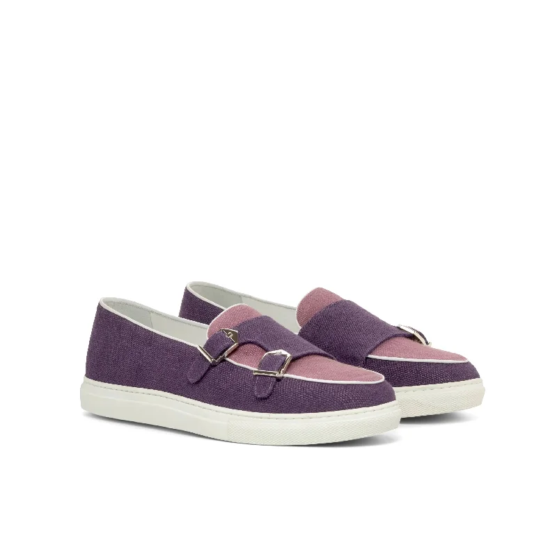 DapperFam Riviera in Purple / Plum Men's Linen Monk Sneaker Brogue Oxford Aesthetic DapperFam Riviera in Purple / Plum Men's Linen Monk Sneaker Brogue Oxford Aesthetic