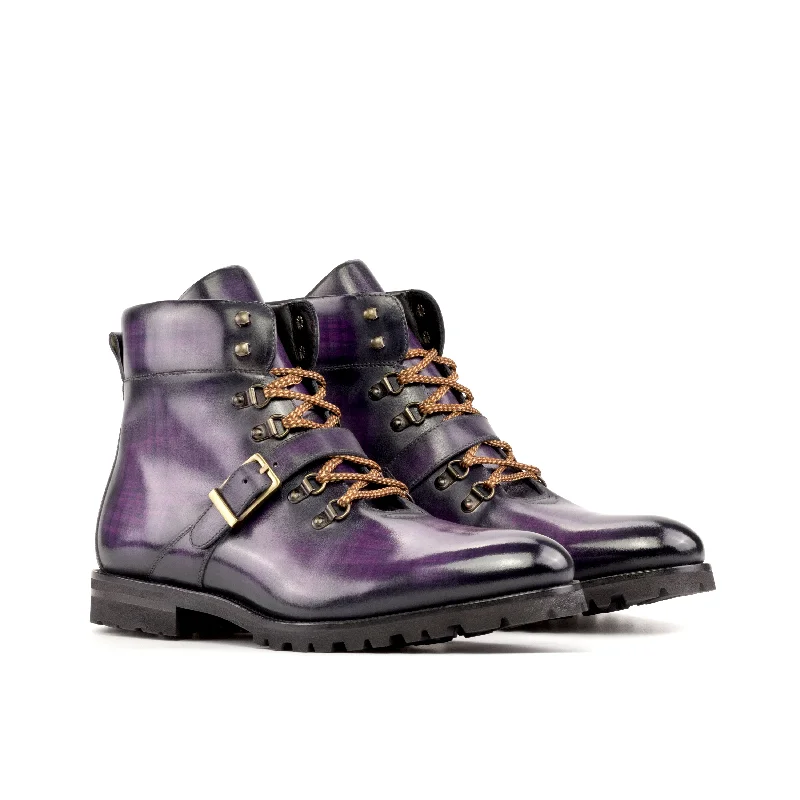 DapperFam Everest in Purple Men's Hand-Painted Patina Hiking Boot Strap - Up Sandal Resort Style DapperFam Everest in Purple Men's Hand-Painted Patina Hiking Boot Strap - Up Sandal Resort Style