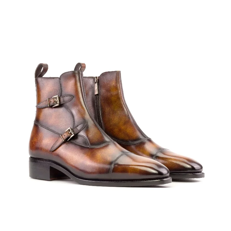 DapperFam Octavian in Fire Men's Hand-Painted Patina Buckle Boot Sustainable Shoe Design DapperFam Octavian in Fire Men's Hand-Painted Patina Buckle Boot Sustainable Shoe Design