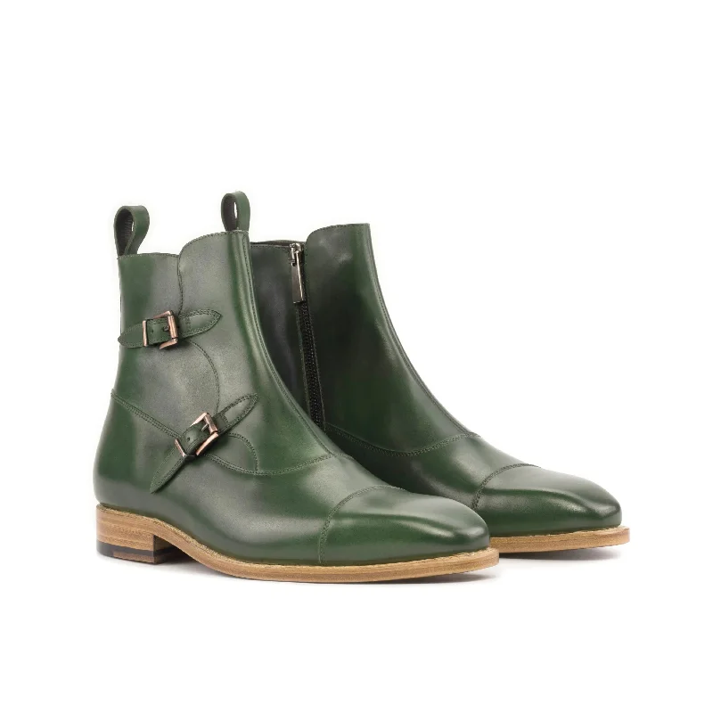 DapperFam Octavian in Forest Men's Italian Leather Buckle Boot Single - Buckle Monk Look  