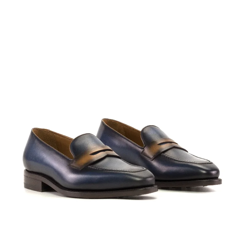 DapperFam Luciano in Navy / Med Brown / Cognac Men's Italian Leather Loafer Aesthetic  