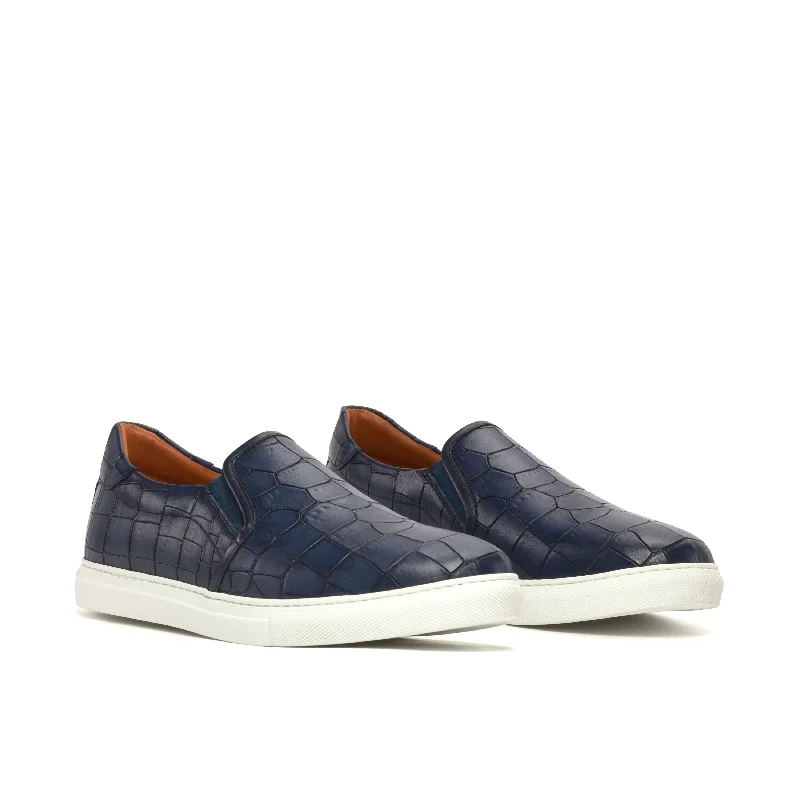DapperFam Versado in Navy Men's Italian Croco Embossed Leather Slip On Open - Lacing Derby Look DapperFam Versado in Navy Men's Italian Croco Embossed Leather Slip On Open - Lacing Derby Look