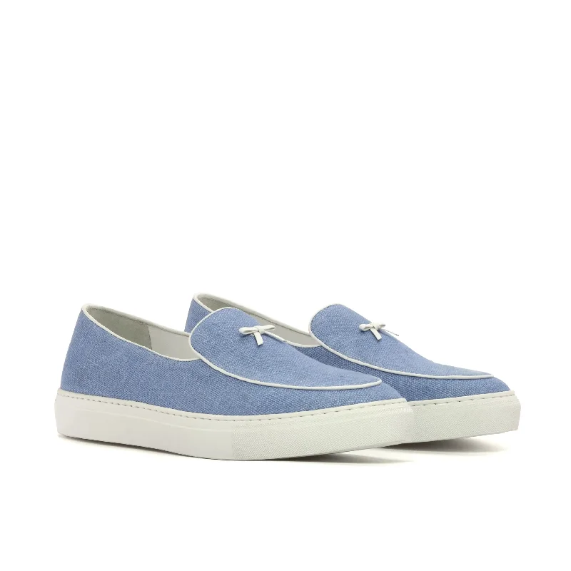 DapperFam King in Blue Linen Men's Linen Belgian Sneaker Patchwork Shoe Aesthetic  