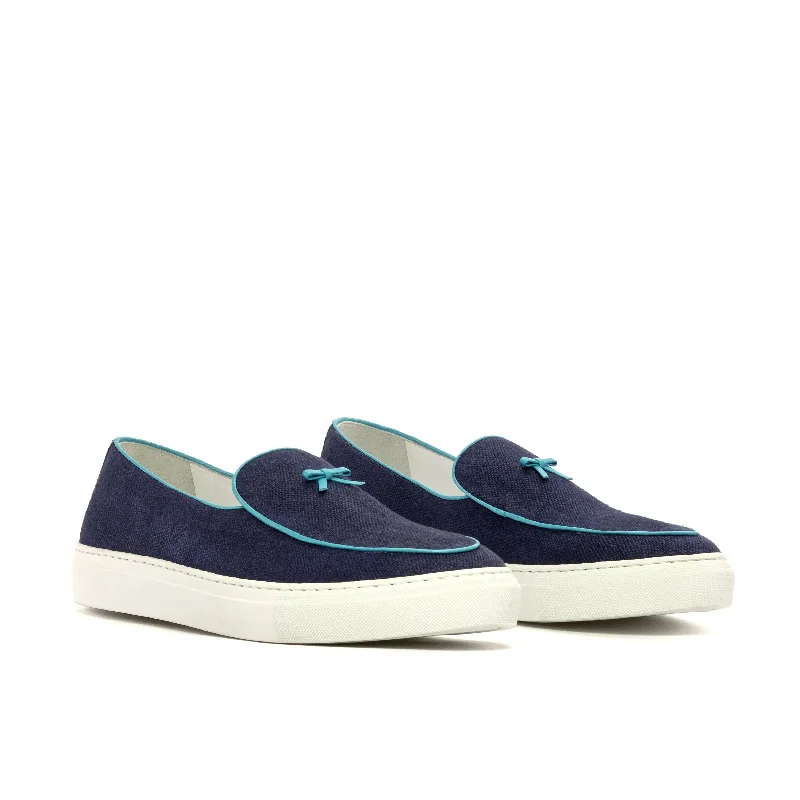 DapperFam King in Navy Men's Linen Belgian Sneaker Minimalist Sneaker Style  