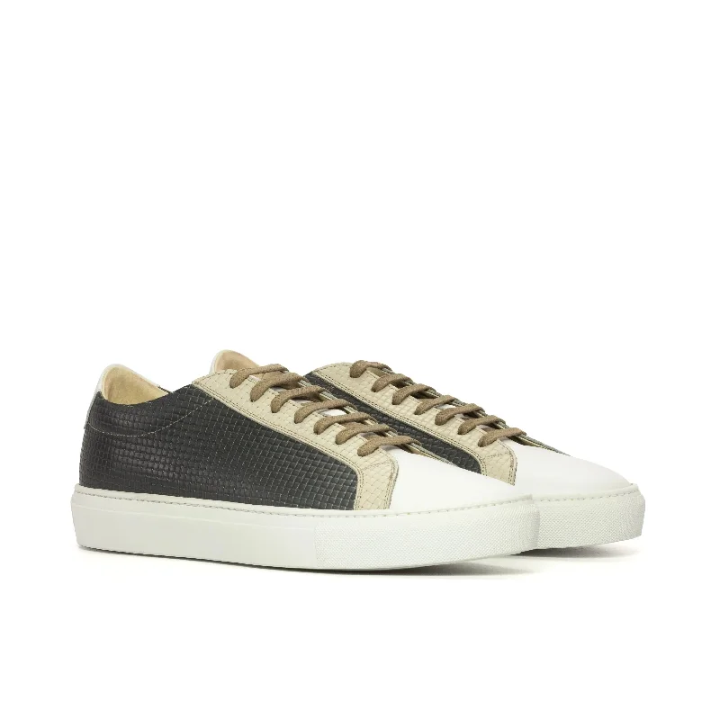 DapperFam Verve in Grey / Nude / White Men's Italian Leather Low Kick Upcycled Shoe Look DapperFam Verve in Grey / Nude / White Men's Italian Leather Low Kick Upcycled Shoe Look