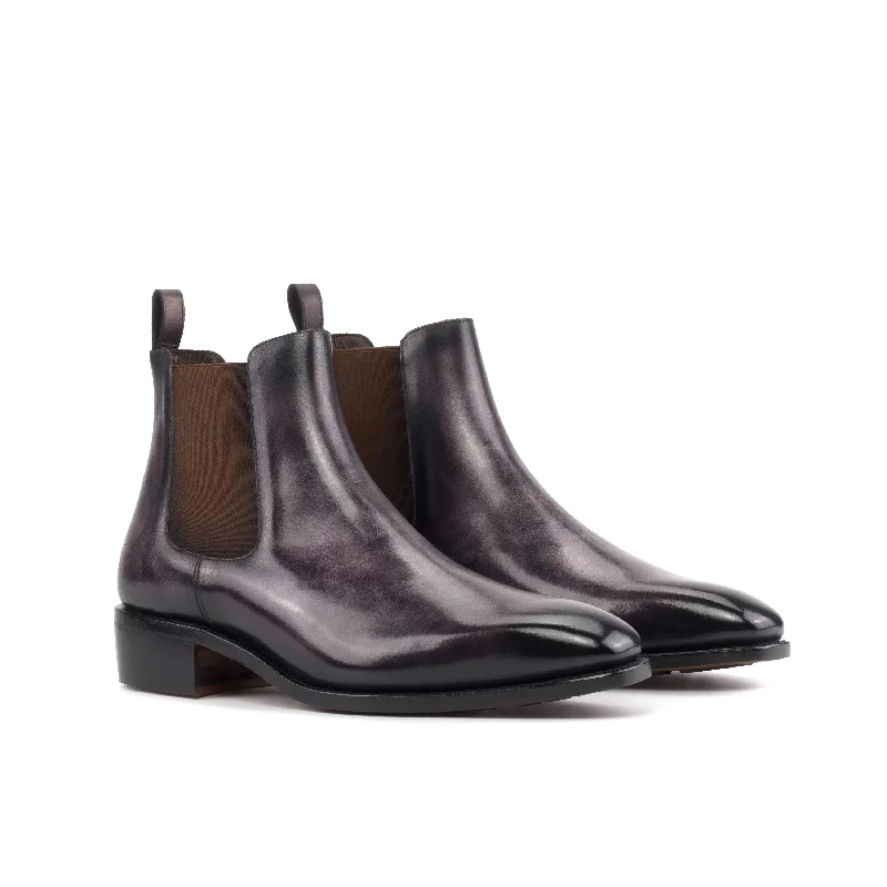 DapperFam Monza in Aubergine Men's Hand-Painted Patina Chelsea Boot Inflatable Shoe Look 