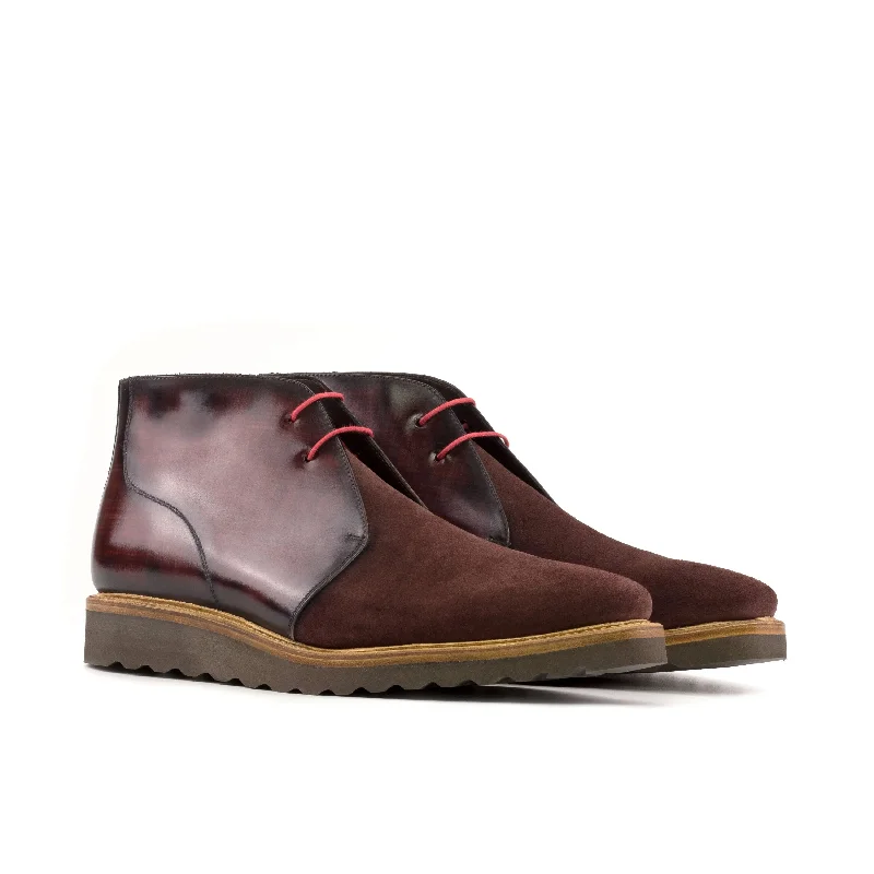 DapperFam Vivace in Burgundy / Burgundy Camo Men's Lux Suede & Hand-Painted Patina Chukka Mod Oxford Design DapperFam Vivace in Burgundy / Burgundy Camo Men's Lux Suede & Hand-Painted Patina Chukka Mod Oxford Design