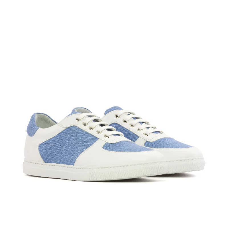 DapperFam Rivale in Blue Men's Linen Trainer Striped Shoe Style  