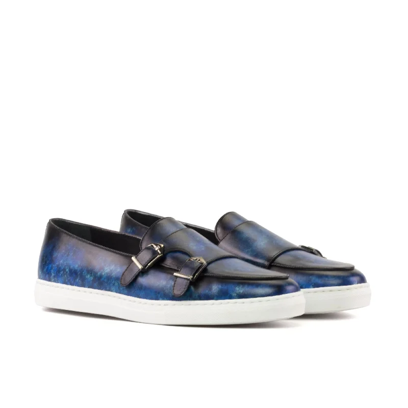 DapperFam Riviera in Navy Men's Hand-Painted Italian Leather Monk Sneaker Two - Tone Shoe Design DapperFam Riviera in Navy Men's Hand-Painted Italian Leather Monk Sneaker Two - Tone Shoe Design