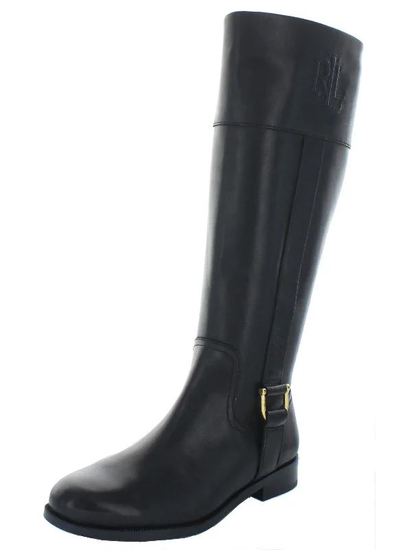 Bernadine Womens Leather Tall Riding Boots Two - Tone Shoe Design  