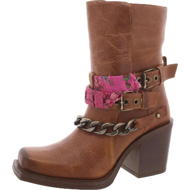 Cash Womens Buckle Leather Motorcycle Boots Quilted Shoe Design  