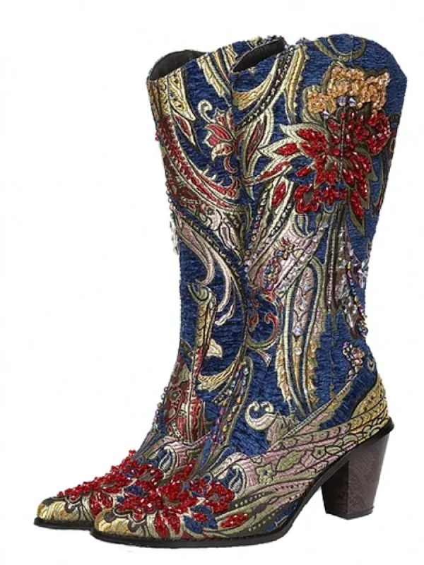 Crystal Embellished Boot In Blue Quick - Dry Hiking Shoe Style   