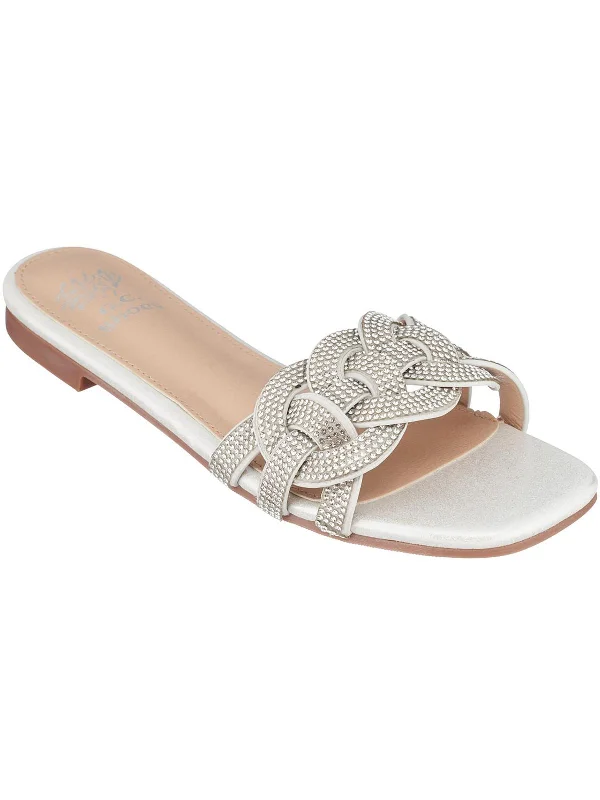 DANA Womens Faux Leather Slip On Slide Sandals Monochromatic Shoe Look  