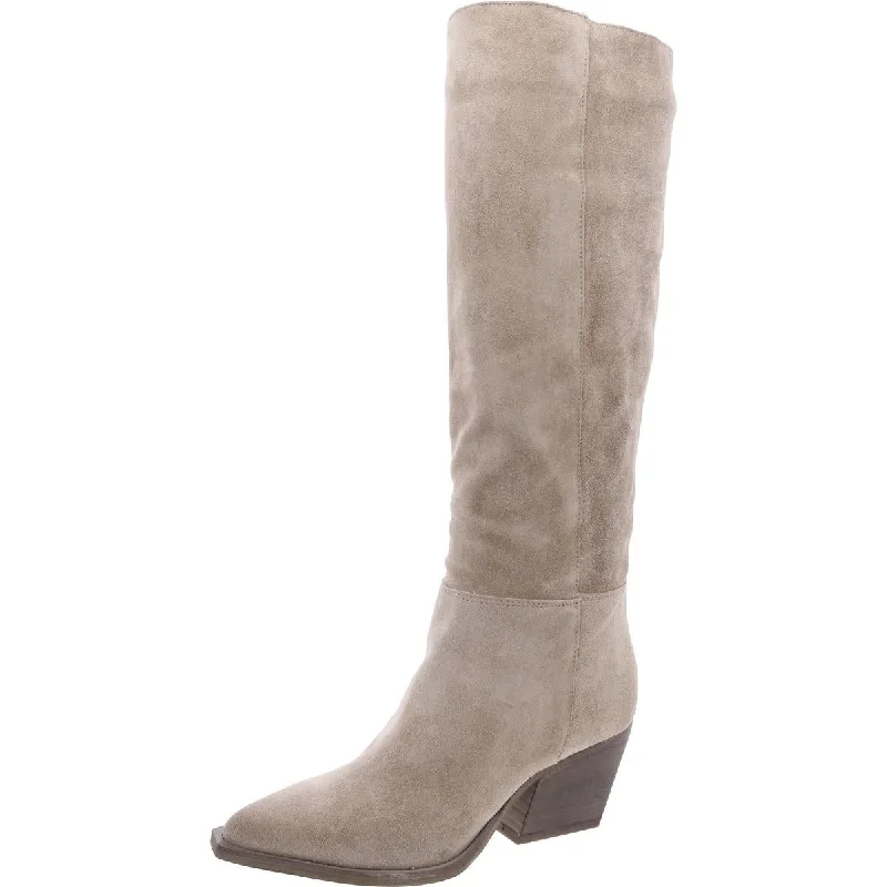 Devina Womens Suede Pull On Knee-High Boots Checkered Shoe Pattern Look  