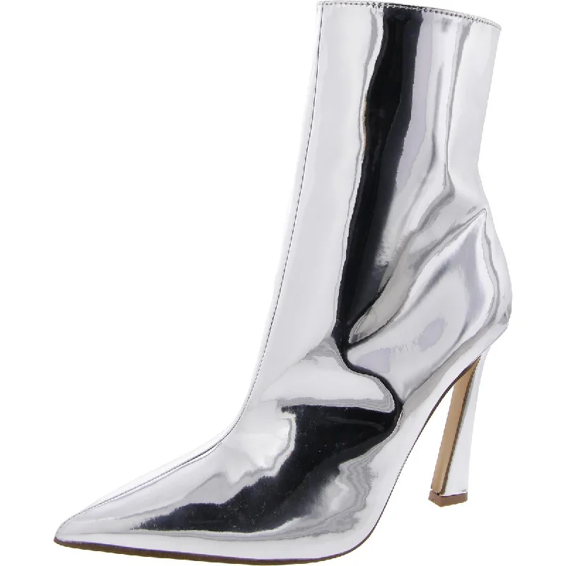 Dilara Womens Patent Pointed Toe Mid-Calf Boots Tailored Oxford Style 