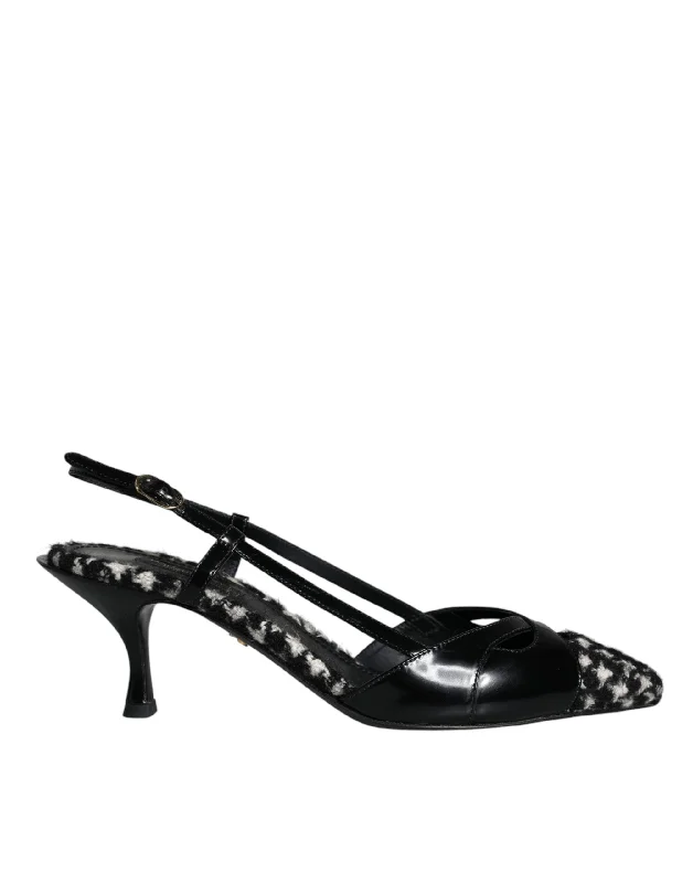 Dolce & Gabbana Leather Houndstooth Slingback Women's Shoes British Gentleman Oxford Style Dolce & Gabbana Leather Houndstooth Slingback Women's Shoes British Gentleman Oxford Style