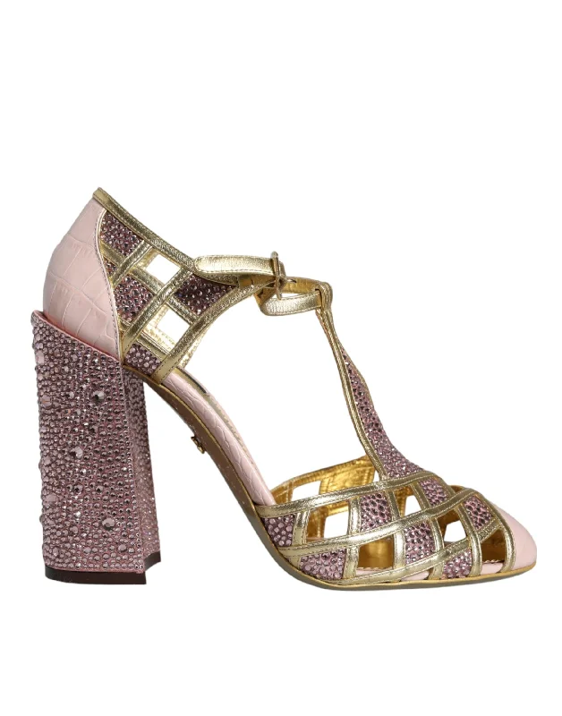 Dolce & Gabbana pink Strass Crystals T-strap Sandals Women's Shoes (Pre-Owned) Hemp - Material Shoe Style  