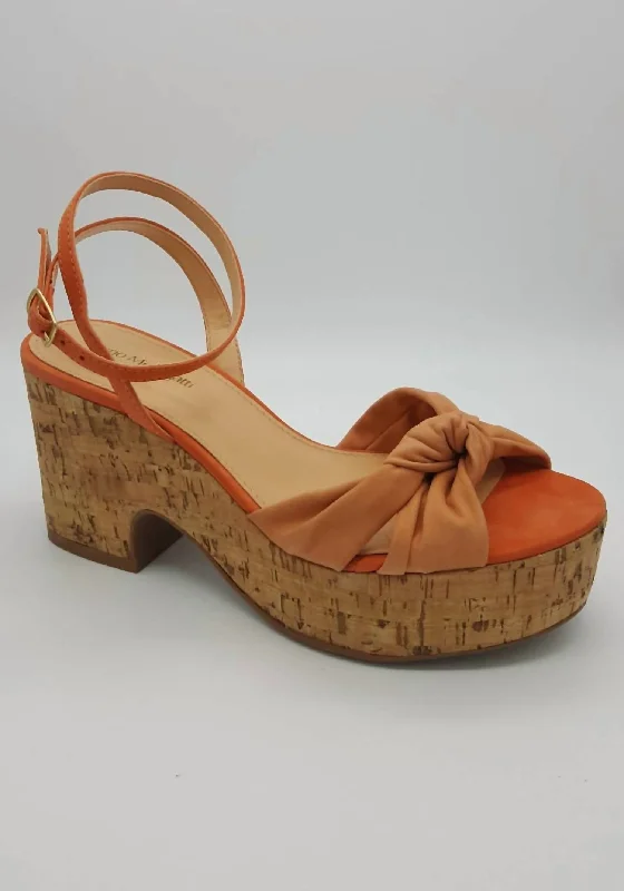Donna Wedge Sandal In Orange Desert Boot Utility Style  