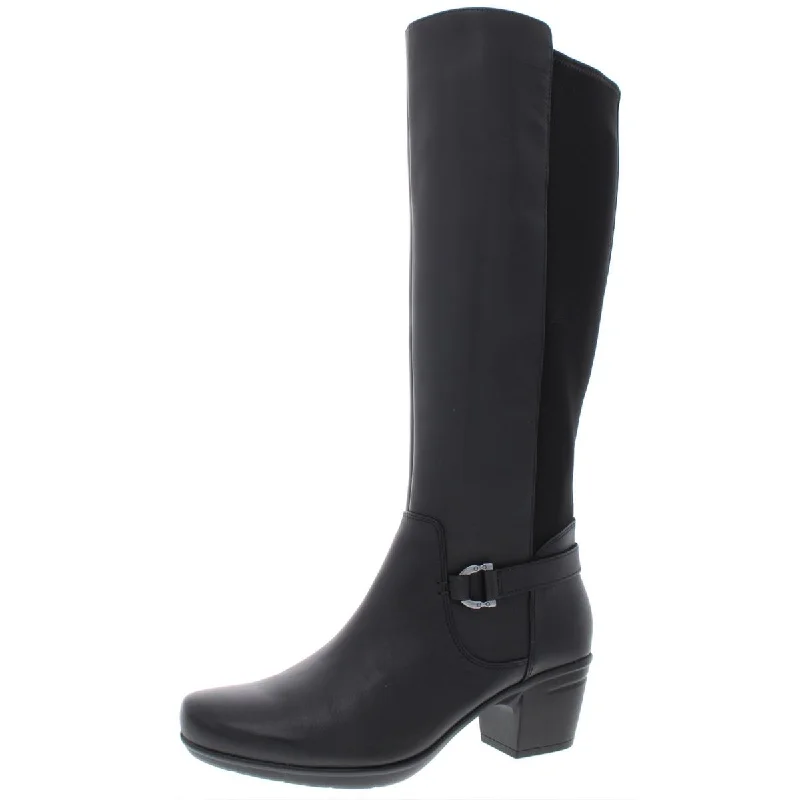 Emslie March Womens Leather Knee-High Riding Boots Checkered Shoe Pattern Look  