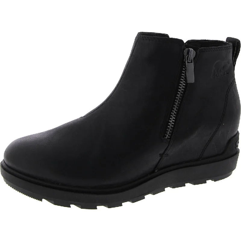 Evie ll Zip Womens Leather Ankle Wedge Boots Checkered Shoe Pattern Look  