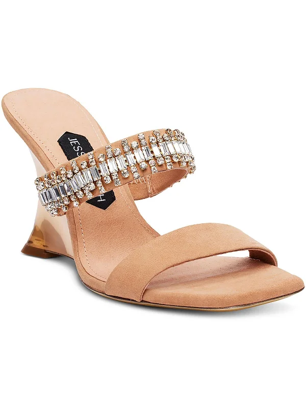 Gem Wedge Womens Leather Open Toe Mule Sandals Aesthetic  