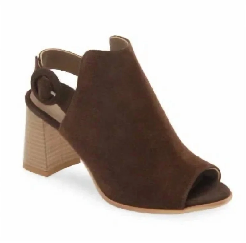 Gwen Heeled Sandal In Camoscio Cacao Casual Loafer Style          