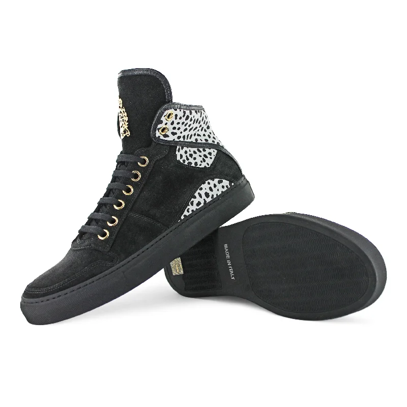 HONOUR - Black Cheetah Rubber - Sole Plimsoll Look  