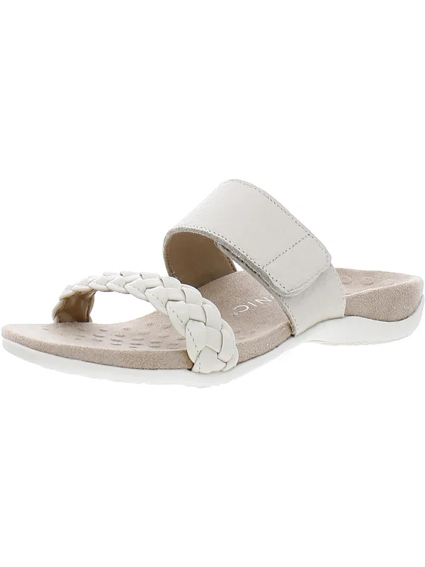 Jeanne Womens Leather Braided Slide Sandals Monochromatic Shoe Look  