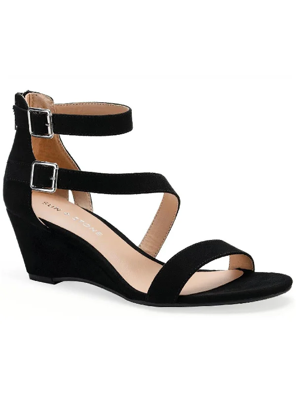 Jessie Womens Ankle Strap Embossed Wedge Sandals Zip - Up Boot Style  