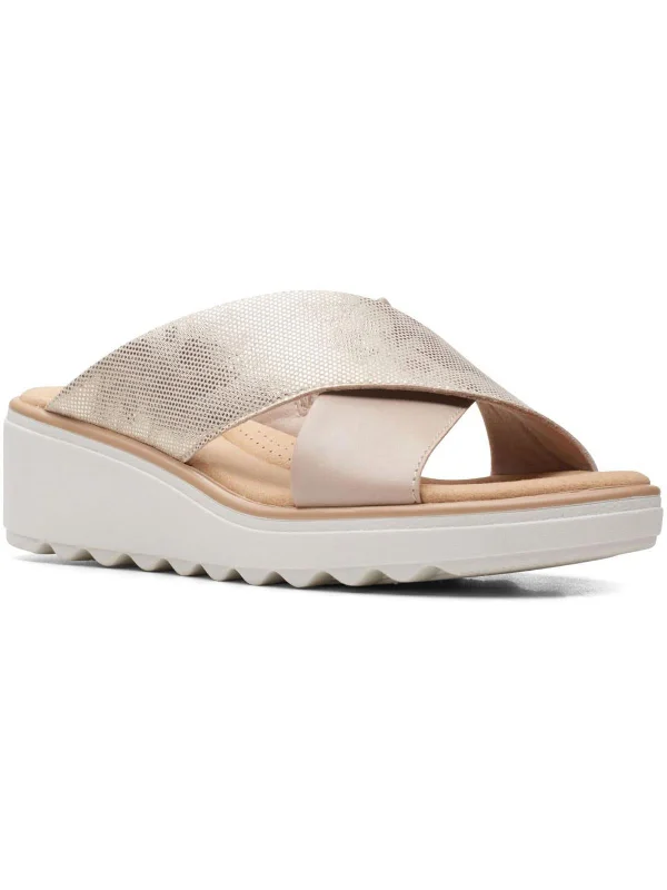 Jillian Gem Womens Cushioned Footbed Open Toe Wedge Sandals Casual Loafer Style          