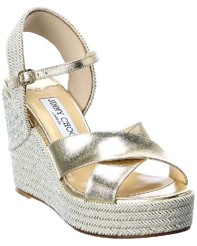 Jimmy Choo Dellena 100 Leather Wedge Sandal Dressy Chelsea Boot Style 