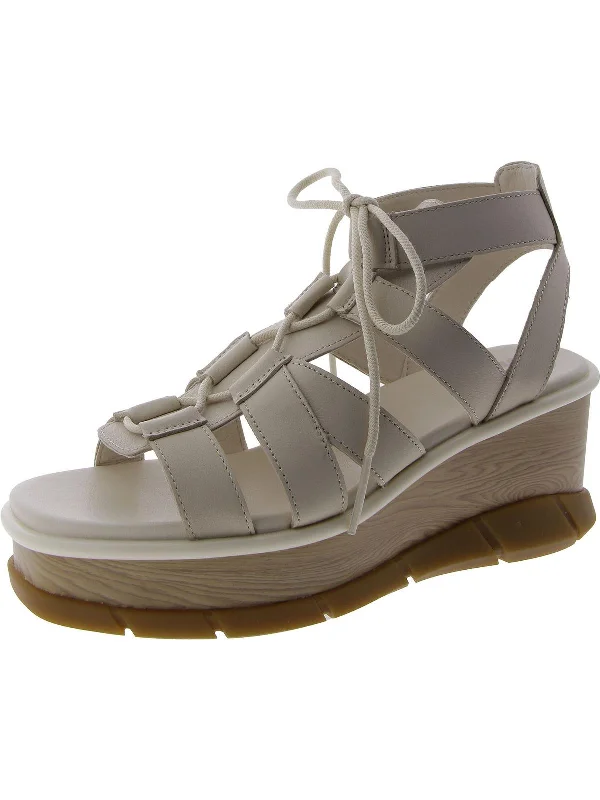 Joanie III Womens Mixed Media Ankle Wedge Sandals Quilted Shoe Design  