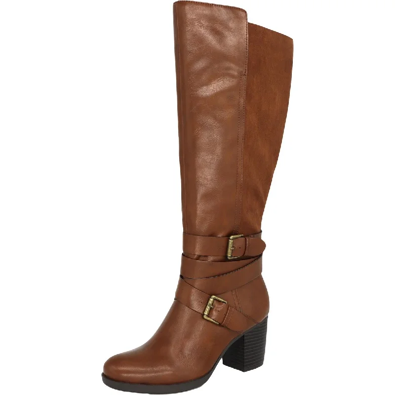 Jomaris Womens Leather Wide Calf Riding Boots Business Monk Strap Style  