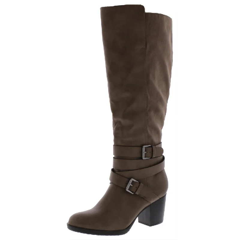 Jomaris Womens Mixed Media Block Heel Boot Zip - Up Boot Style  
