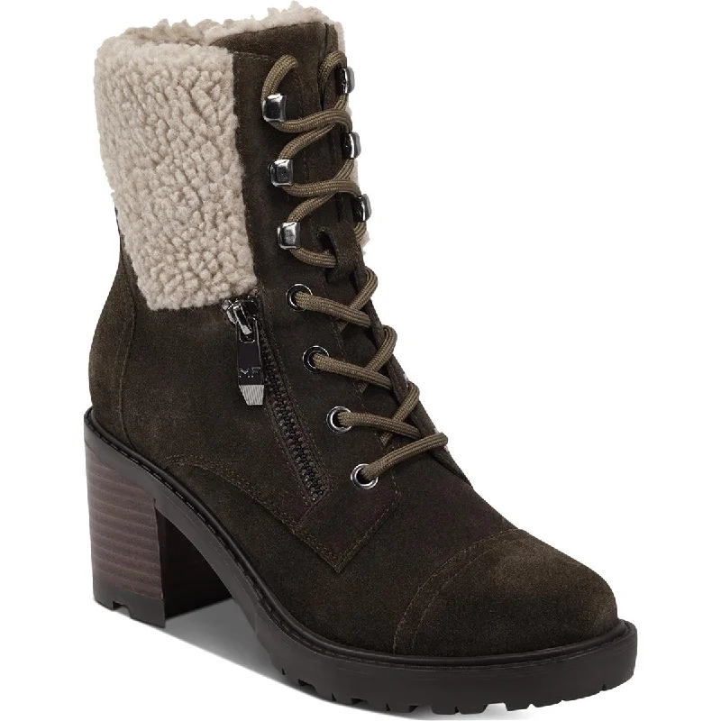 Lansly Womens Faux Fur Lug Sole Lace-Up Boot Cowboy Boot Western Style  