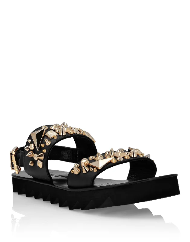 Leather Sandals  Studs Wingtip Oxford Design 
