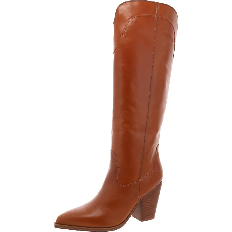 Lenore  Womens Leather Block Heel Knee-High Boots Blue Coast Loafer Aesthetic 